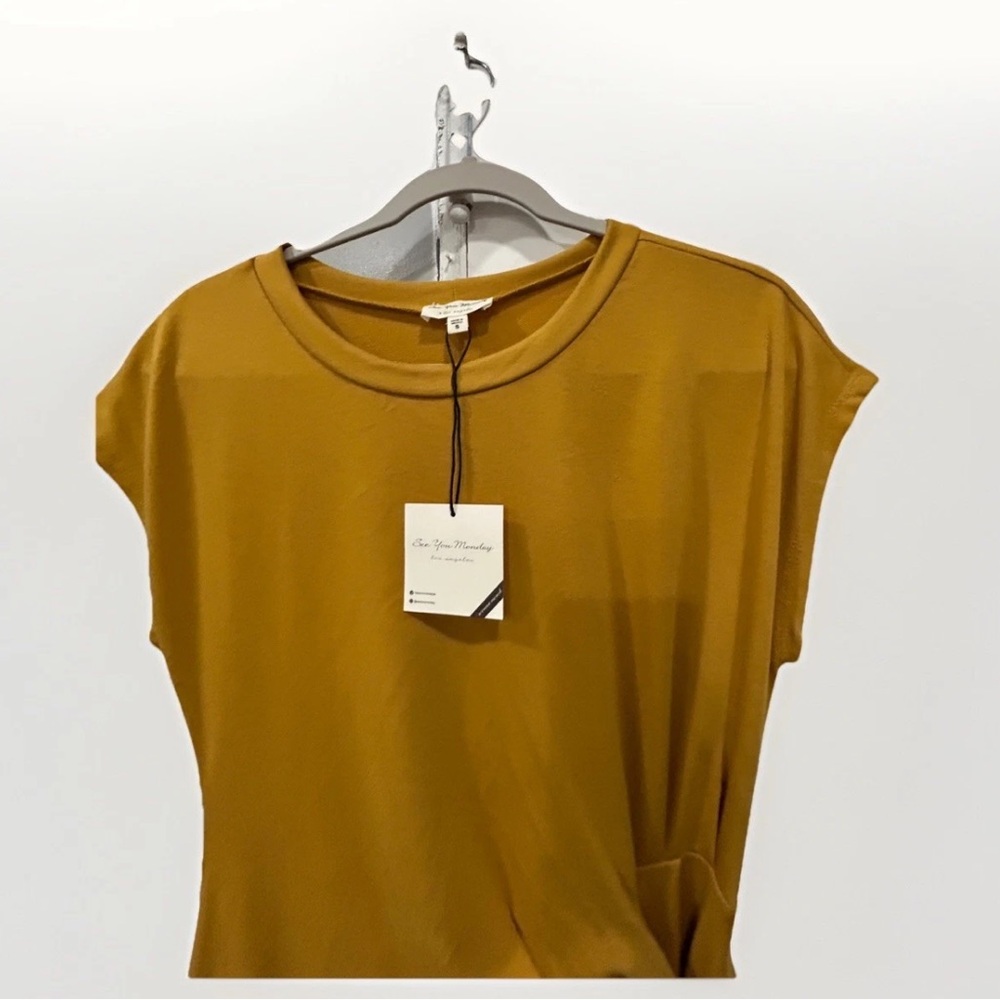 See You Monday LA Mustard Yellow Side Tie Ruched Dress Women’s Small NWT - Picture 3 of 6